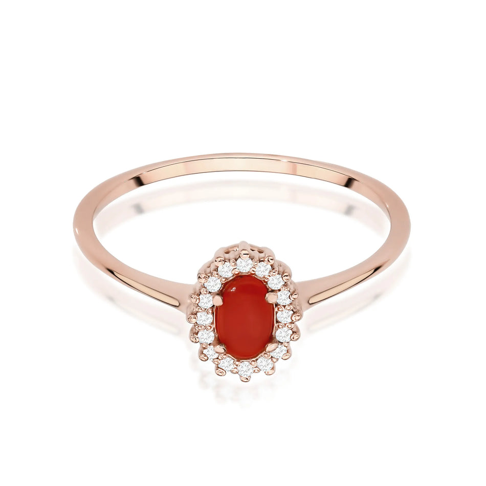 Gold Ring with 0.20ct Coral and 0.08ct Sideline Diamonds