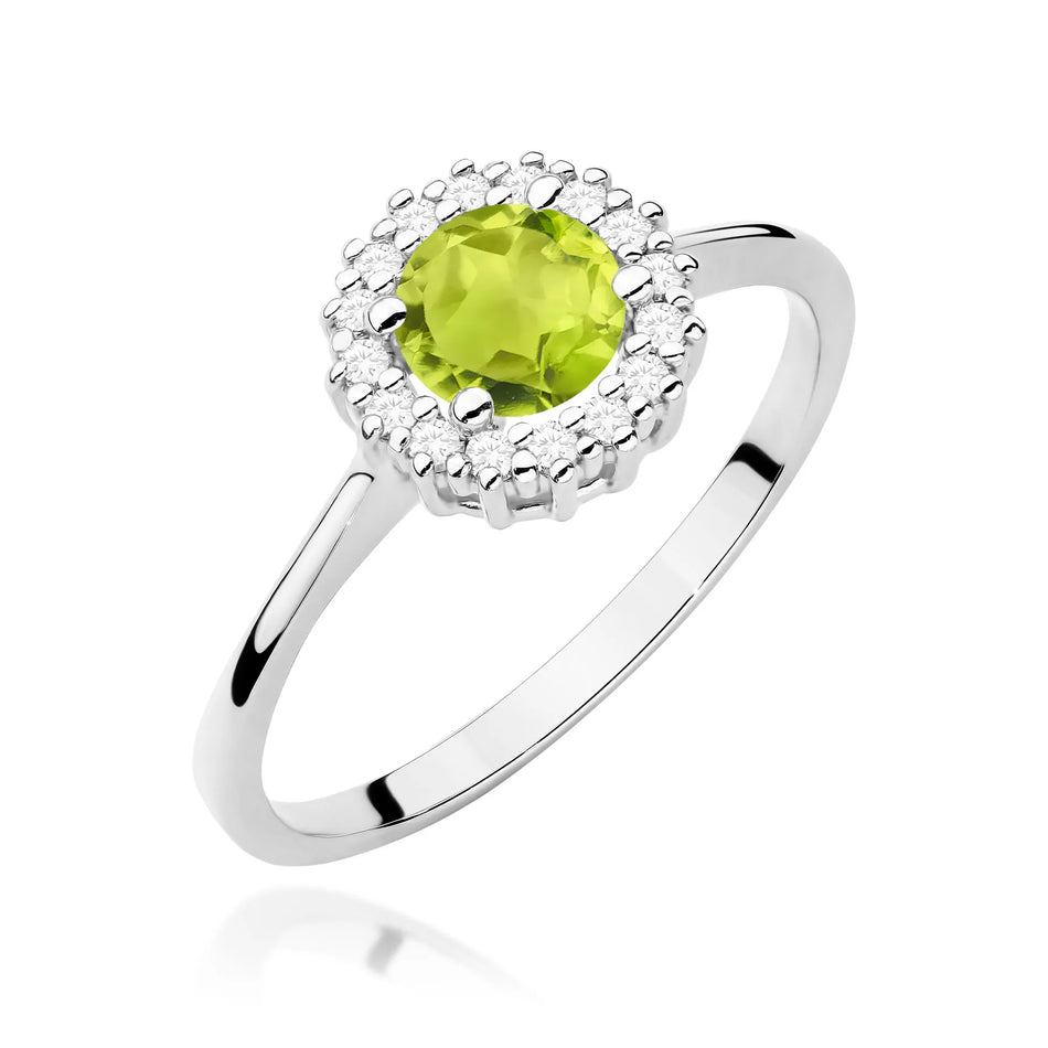 Goldring mit 0,60 ct Olivin und 0,14 ct Diamanten