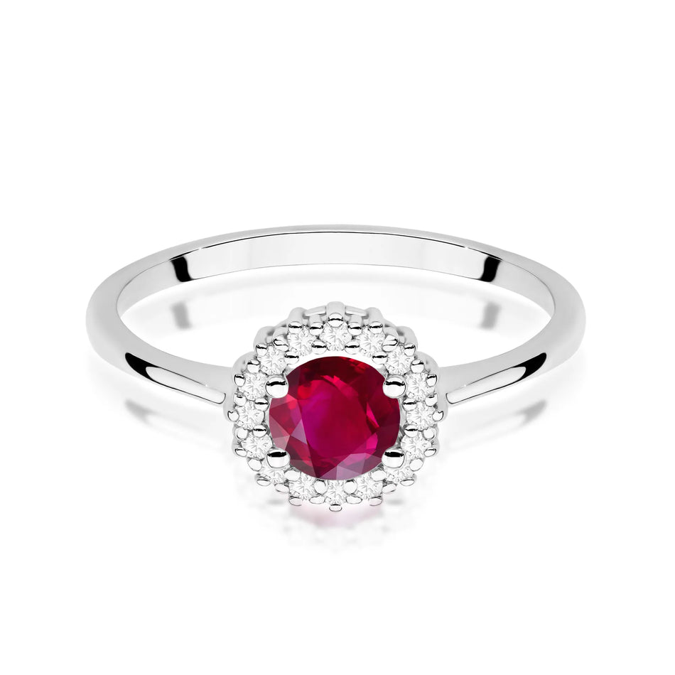Goldring mit 0,60 ct Rubin und Diamanten Blume