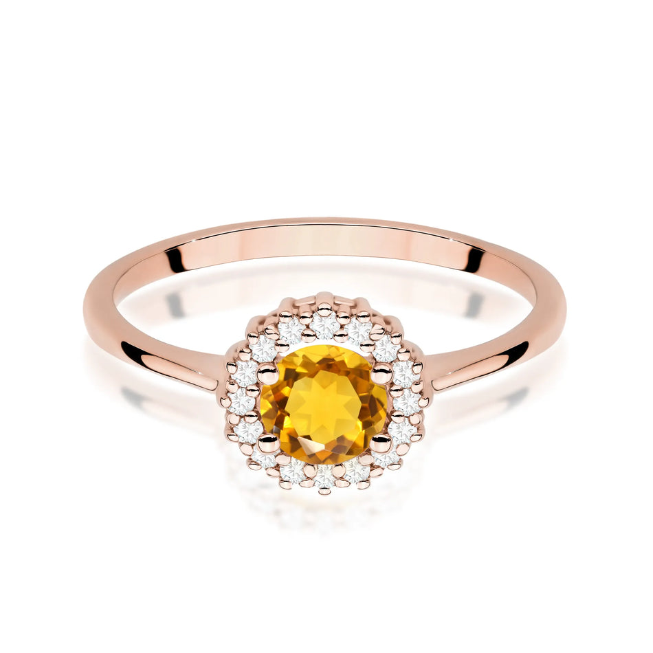 Goldring mit 0,50 ct Citrin und Diamanten Blume