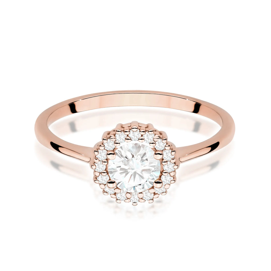 Goldring mit 0,60 ct weißem Saphir und Diamanten Blume