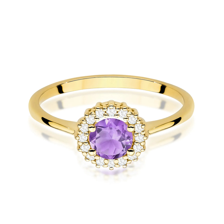 Gold Ring with 0.50ct Amethyst and 0.14ct Diamonds