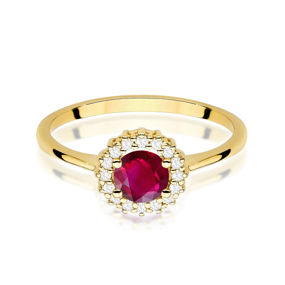 Goldring mit 0,60 ct Rubin und Diamanten Blume