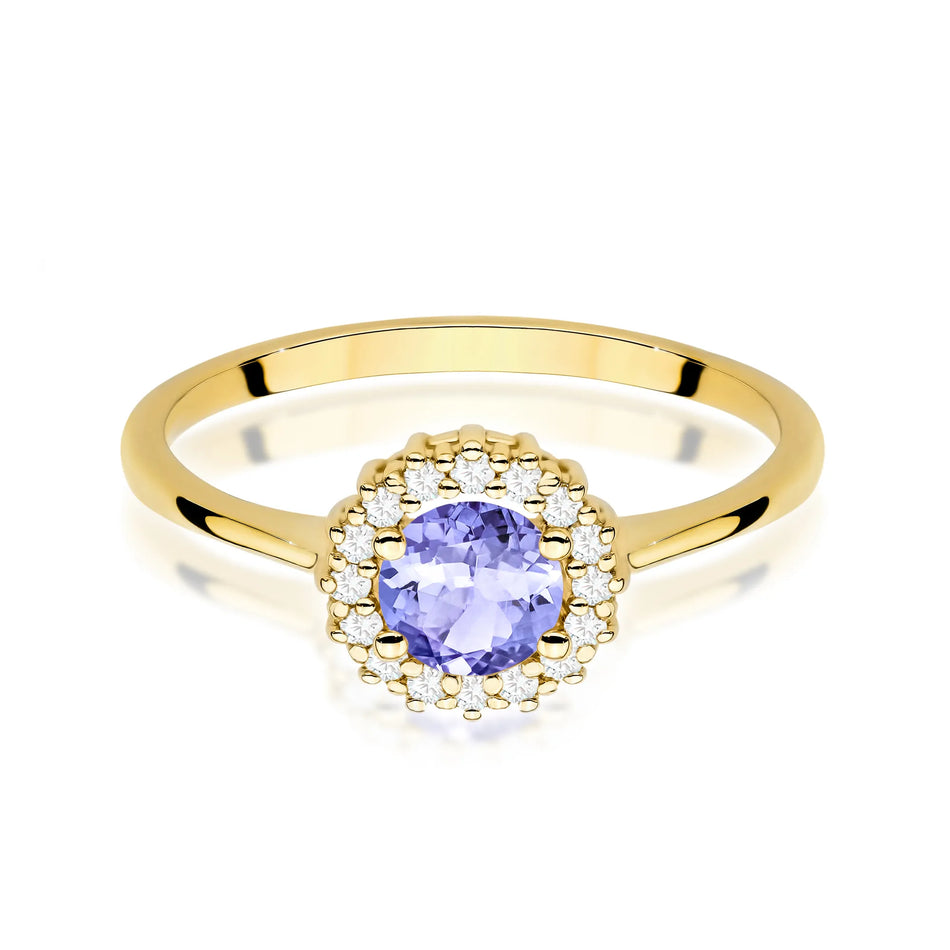 Goldring mit 0,50 ct Tansanit und Diamanten Blume