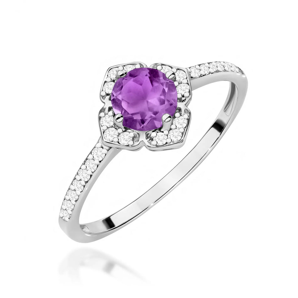 Goldring Blume mit 0,50 ct Amethyst und Diamanten