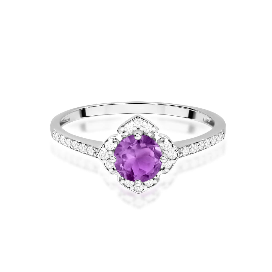 Goldring Blume mit 0,50 ct Amethyst und Diamanten