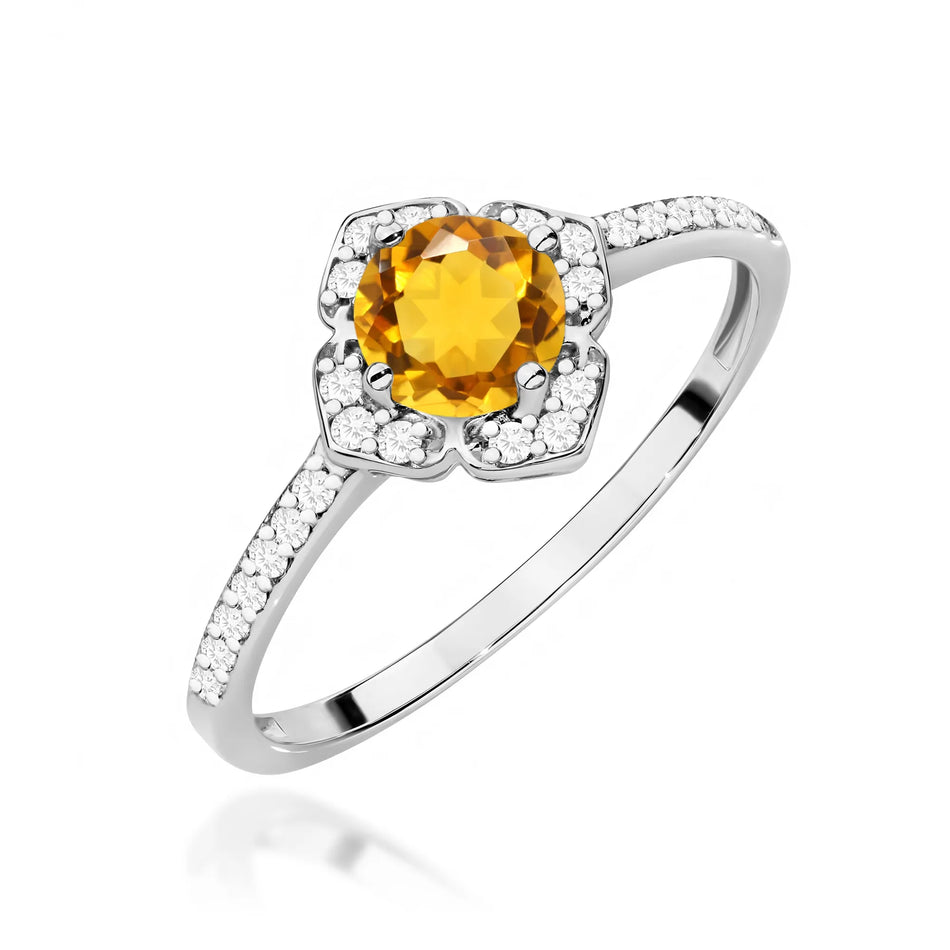 Gold Ring Flower with 0.50ct Citrin and Diamonds
