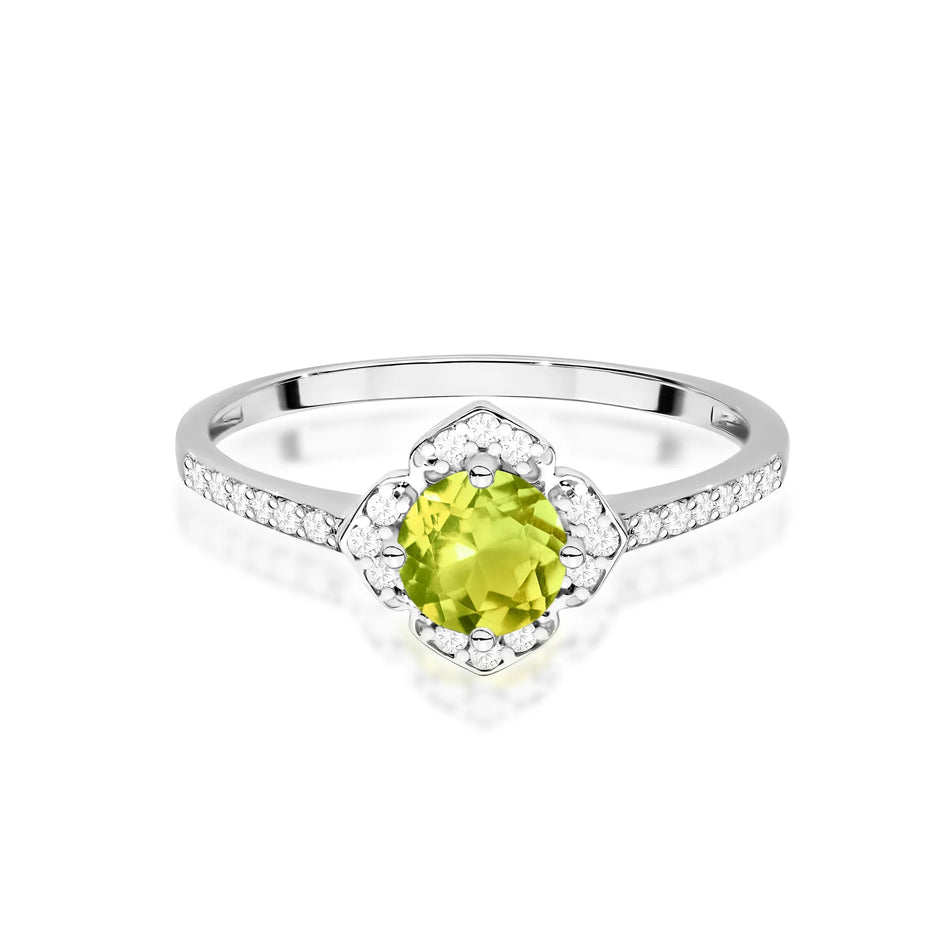 Goldring Blume mit 0,60 ct Olivin und Diamanten