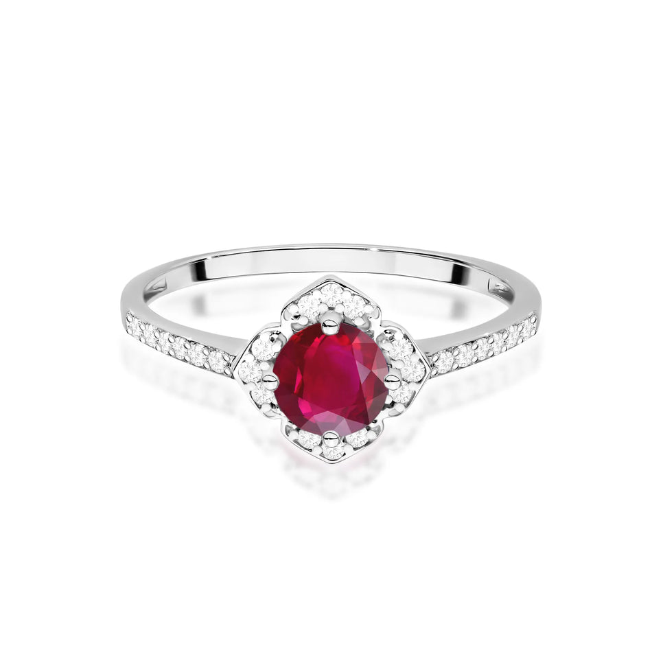 Goldring Blume mit 0,60 ct Rubin und Diamanten