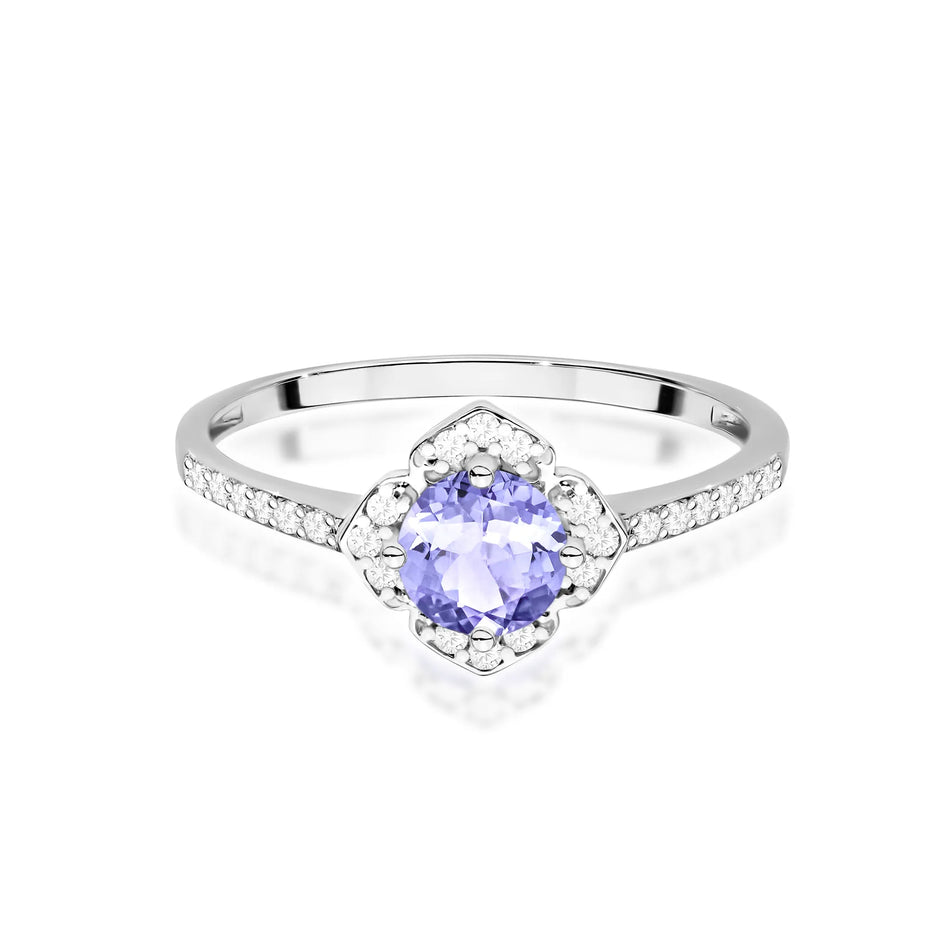 Goldring Blume mit 0,50 ct Tansanit und Diamanten