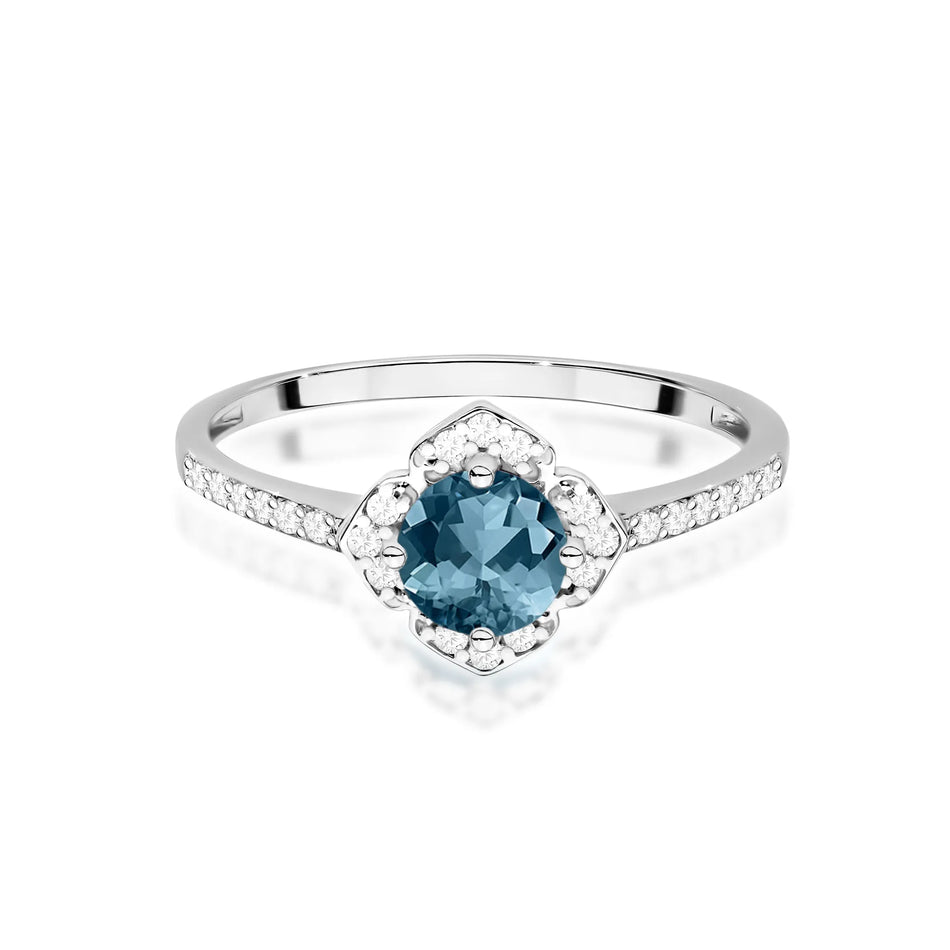 Goldring Blume mit 0,50 ct Topas London Blue und Diamanten