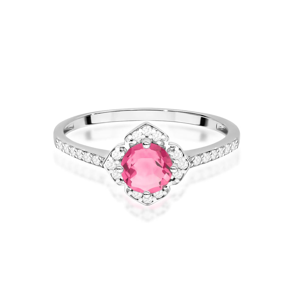 Goldring Blume mit 0,60 ct Pinktopas und Diamanten