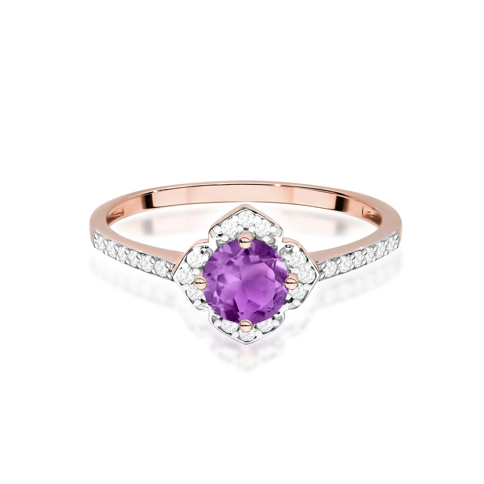 Goldring Blume mit 0,50 ct Amethyst und Diamanten