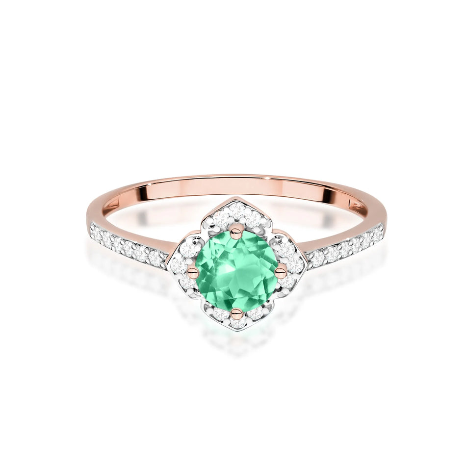 Gold Ring Flower with 0.50ct Emerald and Diamonds