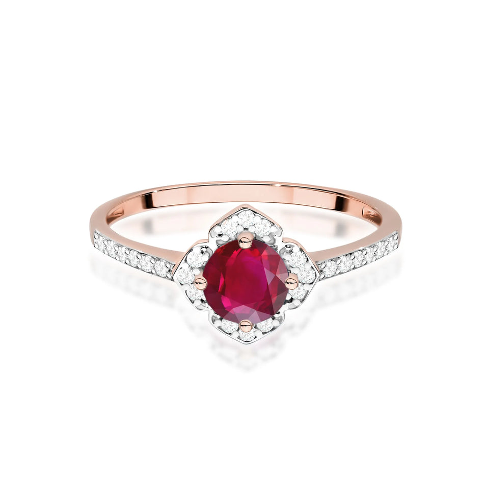 Gold Ring Flower with 0.60ct Ruby and Diamonds