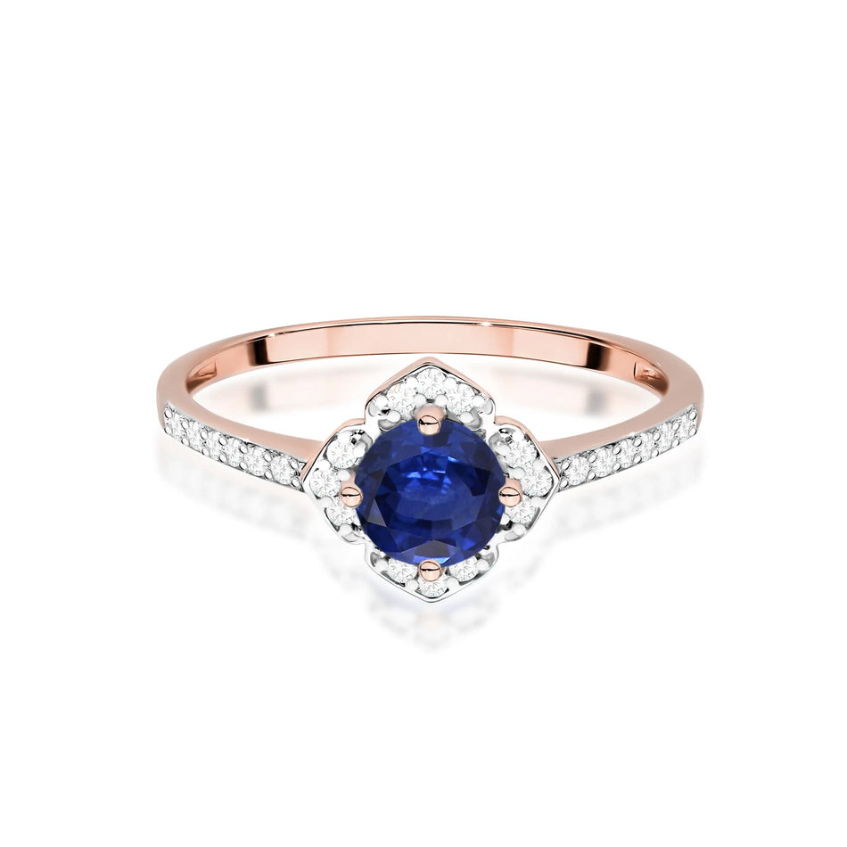 Gold Ring Flower with 0.50ct Sapphire and Diamonds