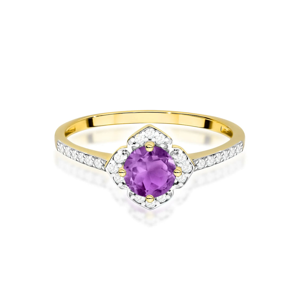 Goldring Blume mit 0,50 ct Amethyst und Diamanten