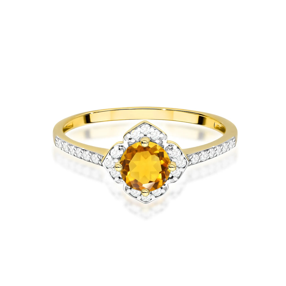 Goldring Blume mit 0,50 ct Citrin und Diamanten