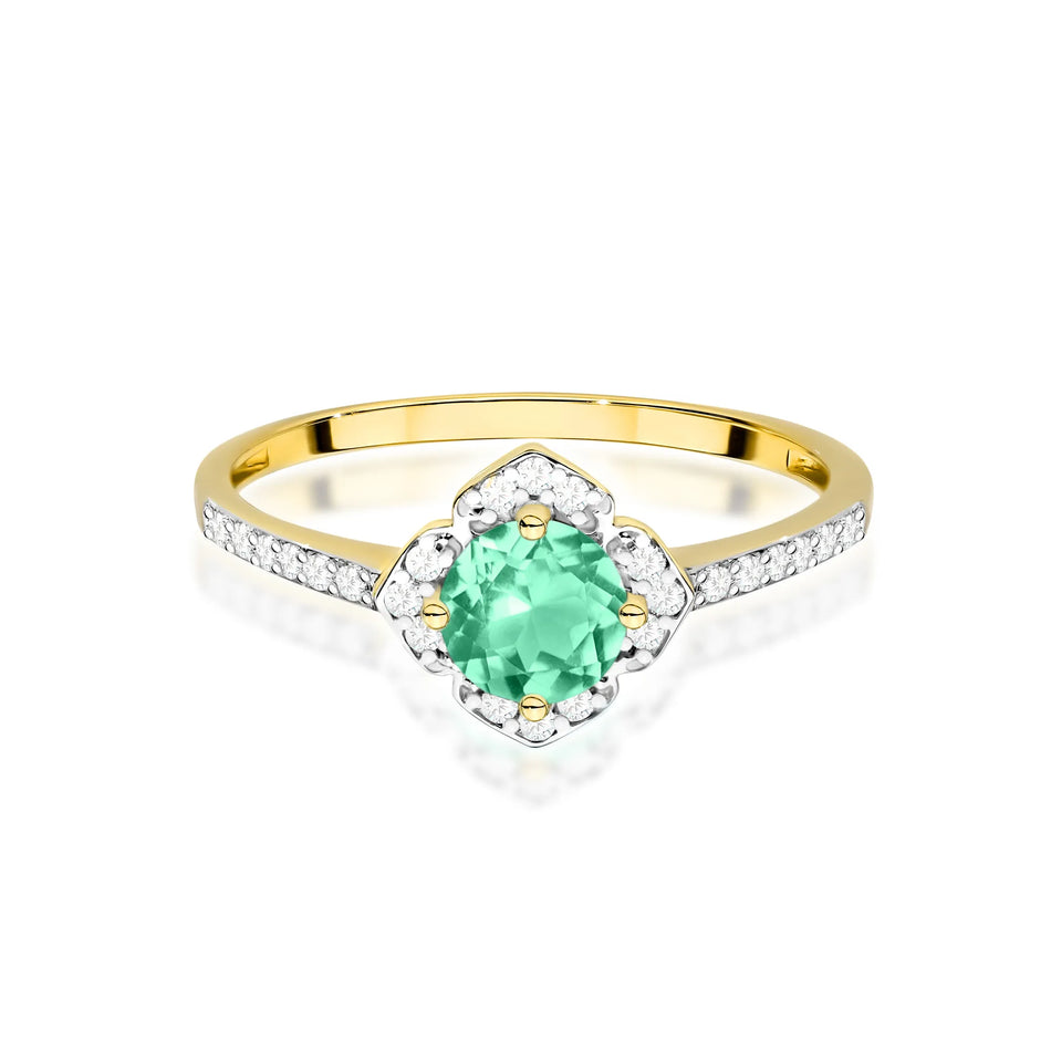 Goldring Blume mit 0,50 ct Smaragd und Diamanten
