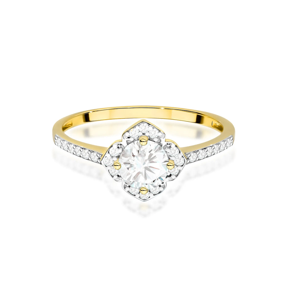 Goldring Blume mit 0,60 ct weißem Saphir und Diamanten