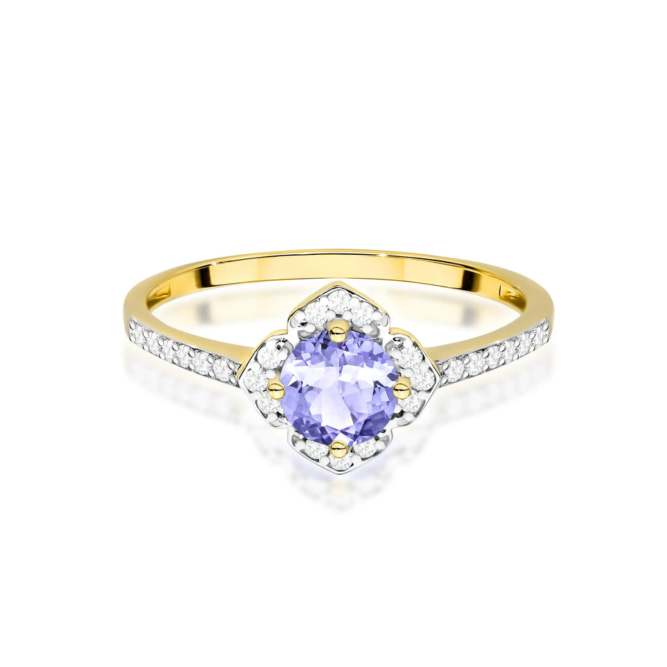 Goldring Blume mit 0,50 ct Tansanit und Diamanten
