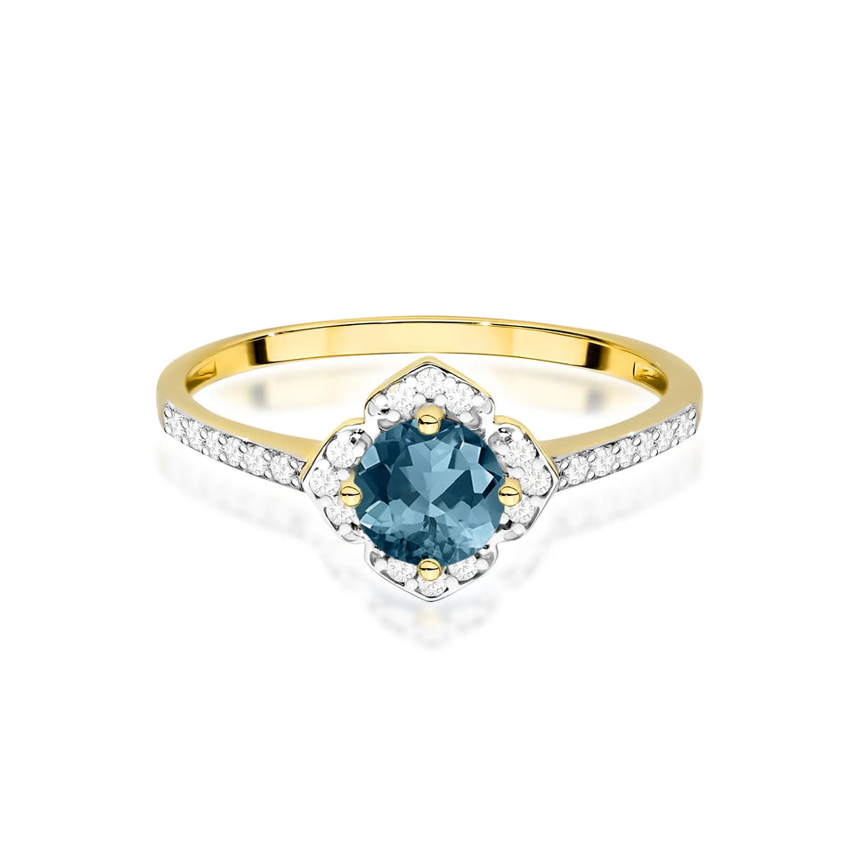 Goldring Blume mit 0,50 ct Topas London Blue und Diamanten