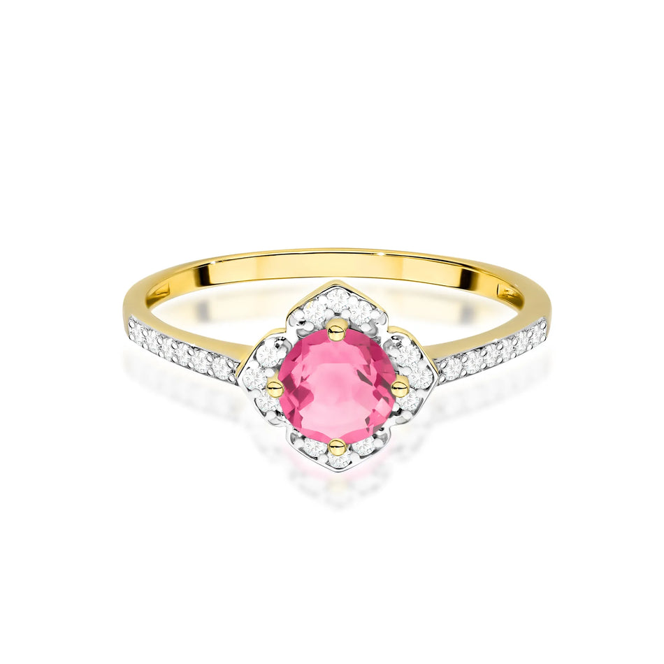 Goldring Blume mit 0,60 ct Pinktopas und Diamanten