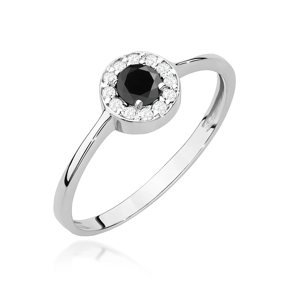 Goldring mit 0,30 ct schwarzem Diamant und 0,103 ct Diamanten