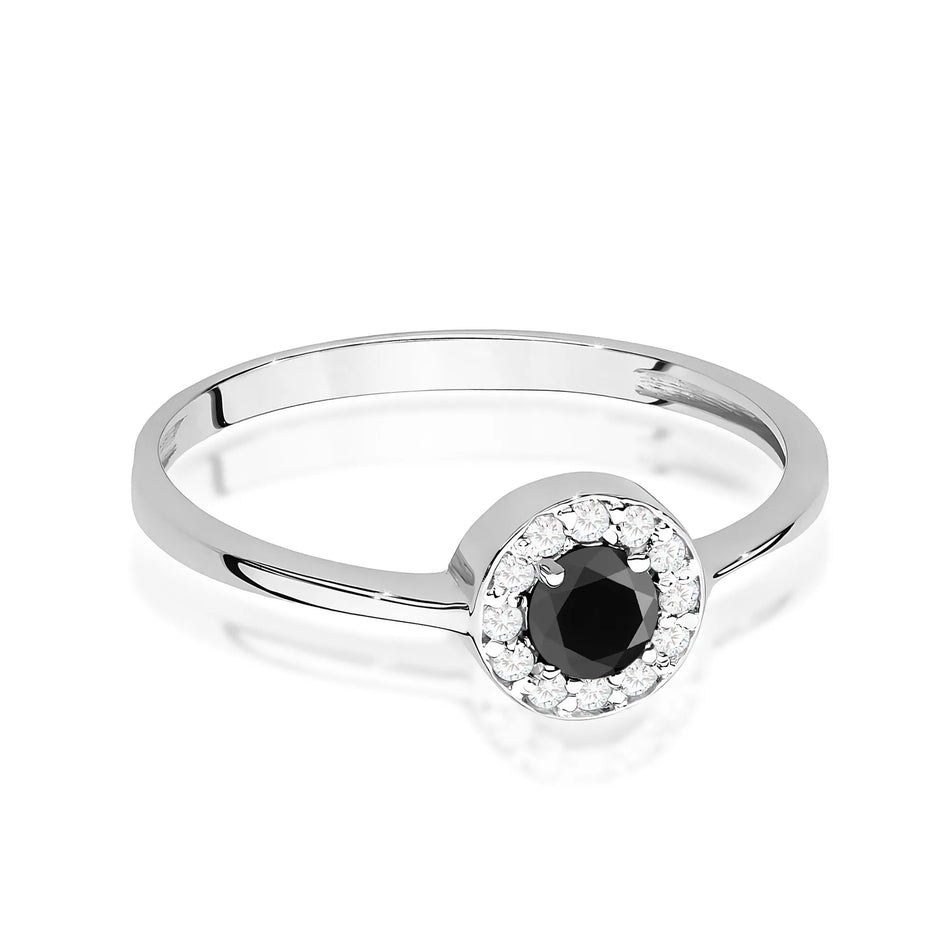 Goldring mit 0,30 ct schwarzem Diamant und 0,103 ct Diamanten