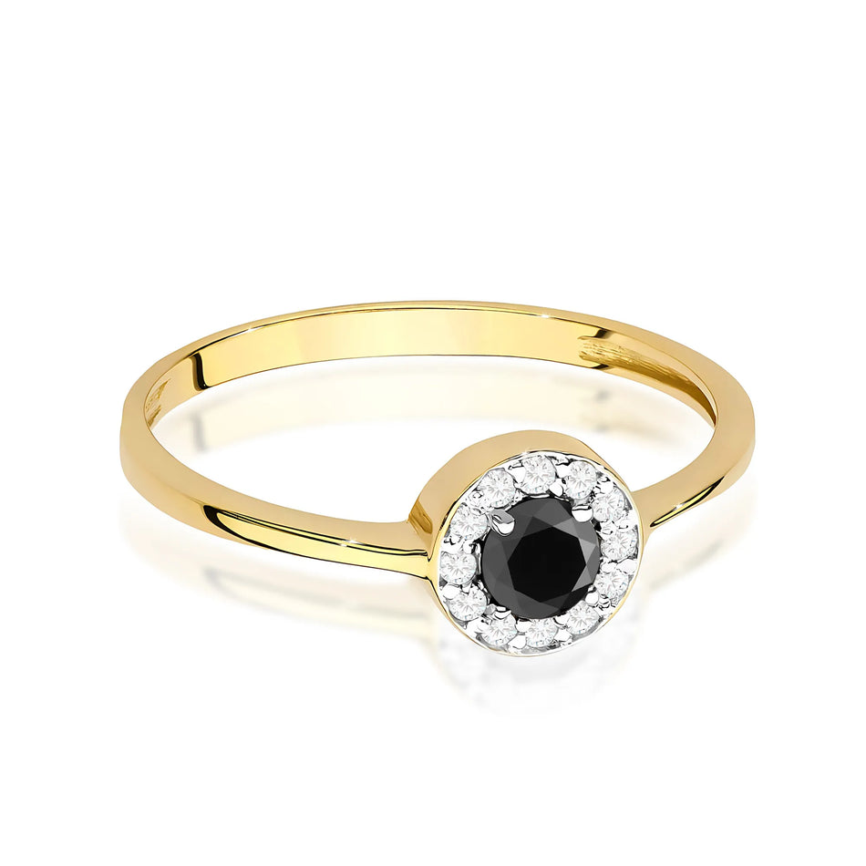 Goldring mit 0,30 ct schwarzem Diamant und 0,103 ct Diamanten