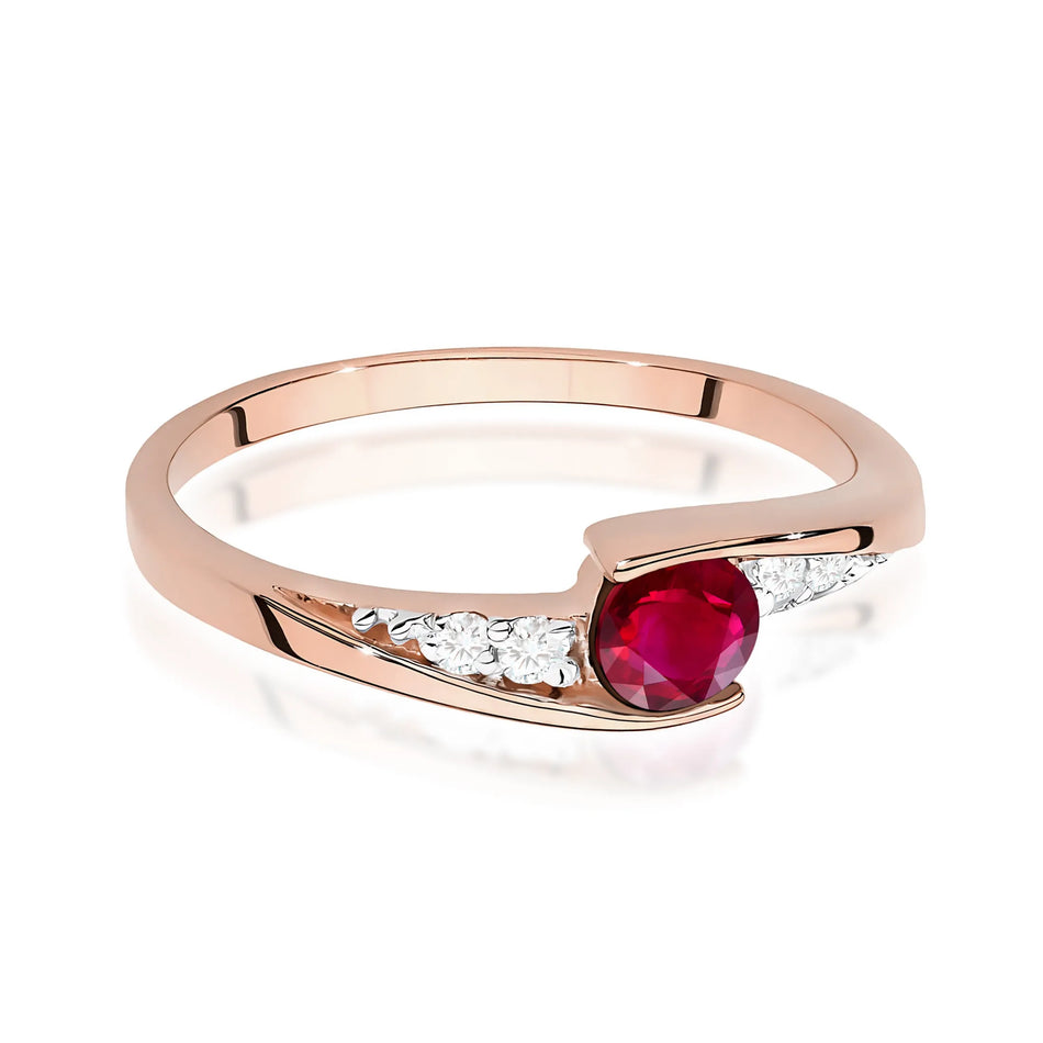 Goldring mit 0,30 ct Rubin und 0,058 ct Diamanten