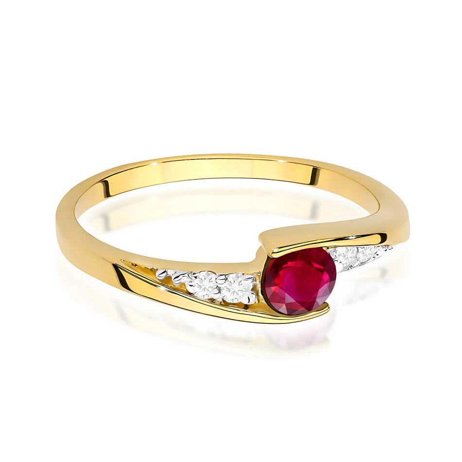 Goldring mit 0,30 ct Rubin und 0,058 ct Diamanten