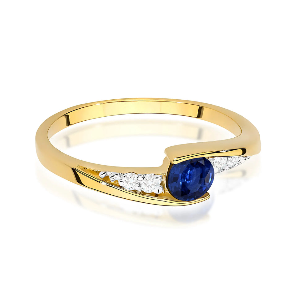 Goldring mit 0,30 ct Saphir und 0,058 ct Diamanten