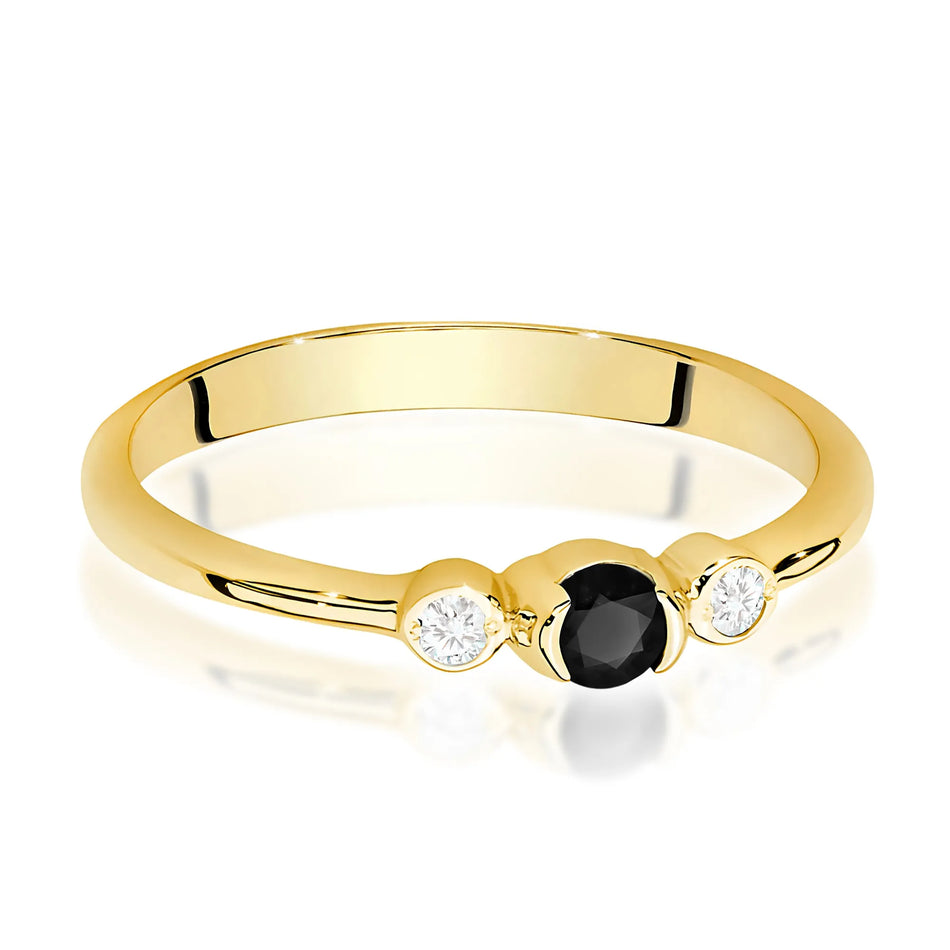 Goldring mit 0,12 ct schwarzem Diamant und 0,06 ct Diamanten