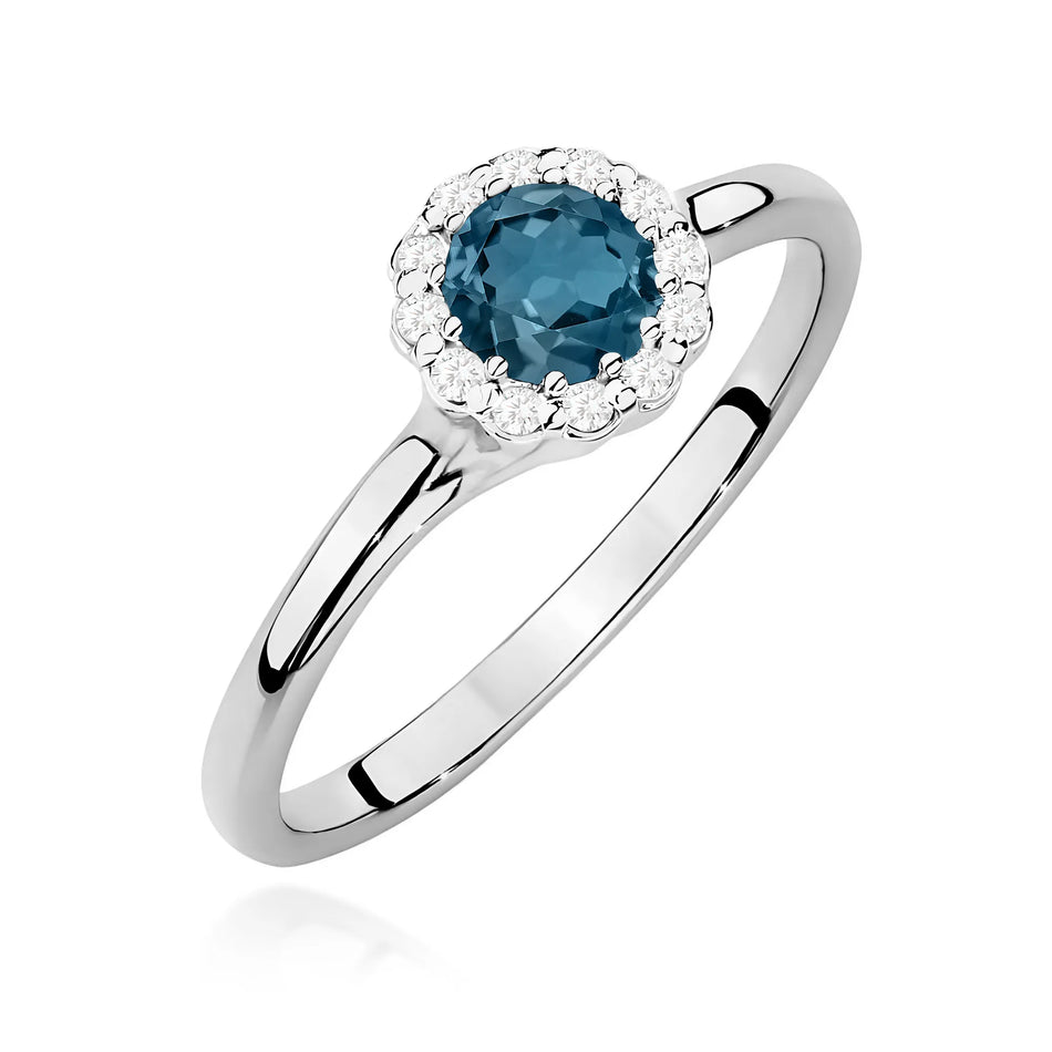 Goldring mit 0,50 ct Topas London Blue und 0,103 ct Diamanten