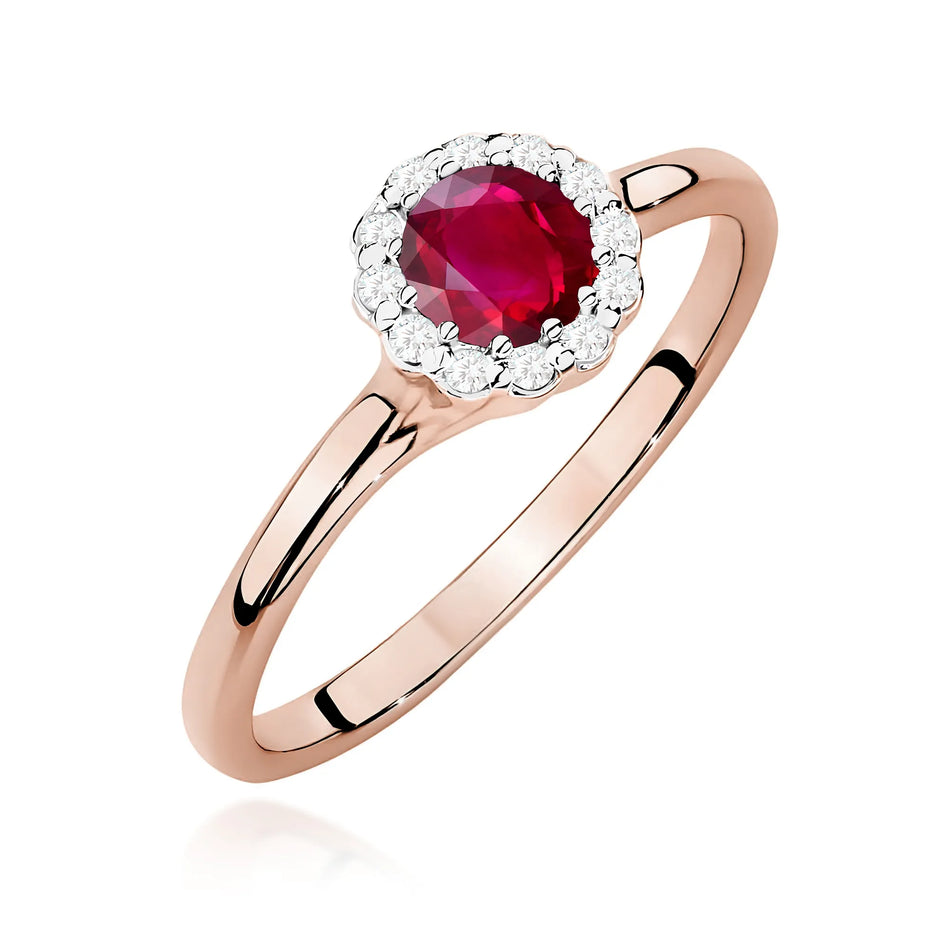Ring mit Rubin 0.6ct und Diamant 0.103ct | 14K (585) Gelbgold