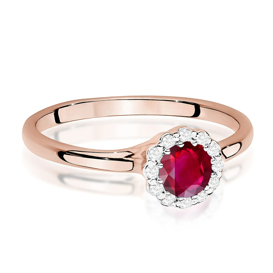 Ring mit Rubin 0.6ct und Diamant 0.103ct | 14K (585) Gelbgold