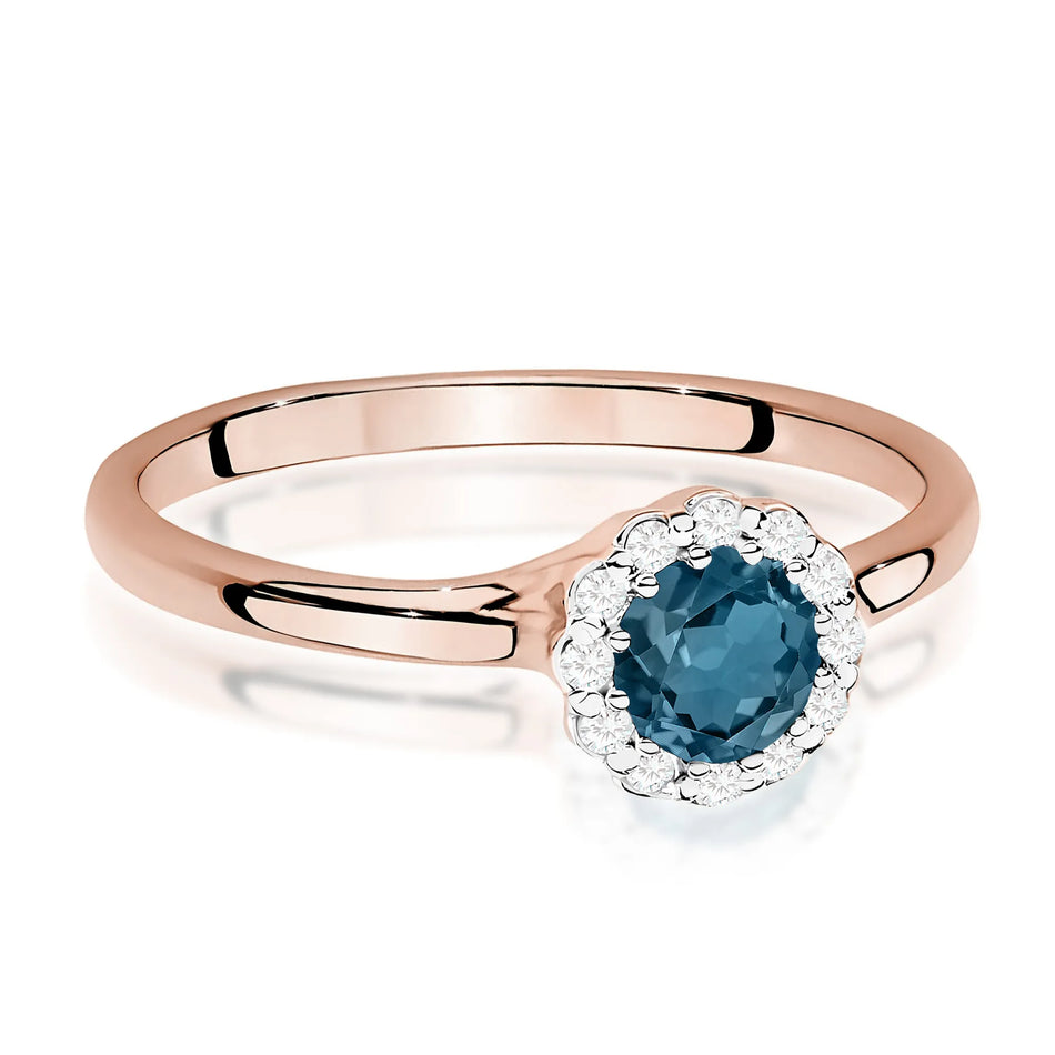 Gold Ring with 0.50ct Topaz London Blue and 0.103ct Diamonds