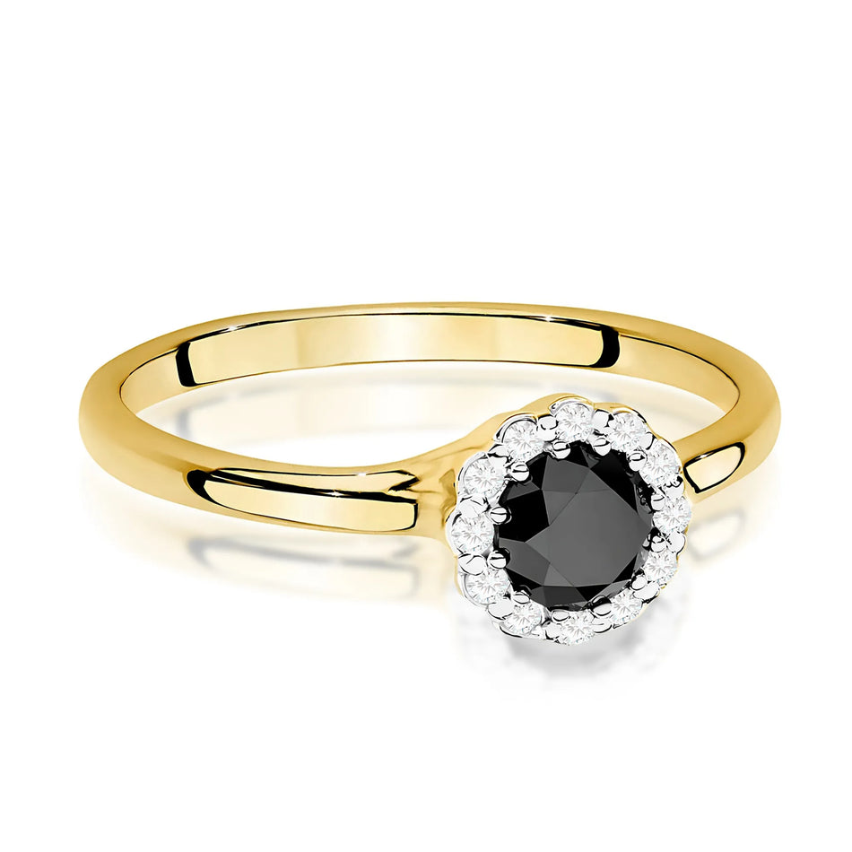 Goldring mit 0,50 ct schwarzem Diamant und 0,103 ct Diamanten