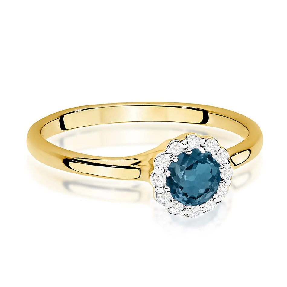 Gold Ring with 0.50ct Topaz London Blue and 0.103ct Diamonds