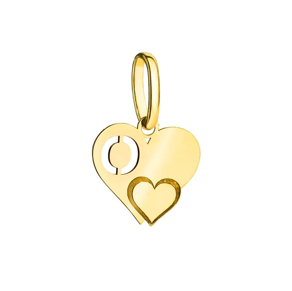 Gold Pendant Letter O on a Heart-Shaped Plate