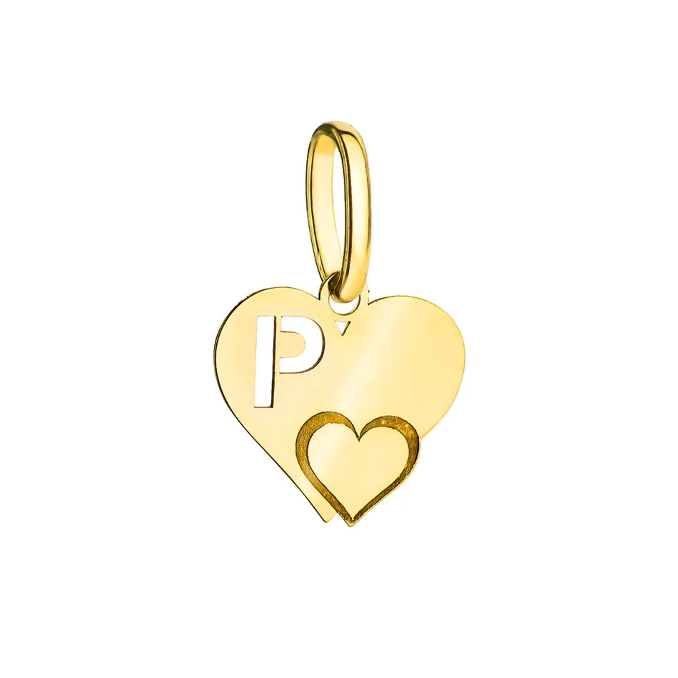 Gold Pendant Letter P on a Heart-Shaped Plate