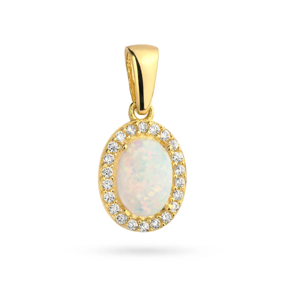 Gold Pendant with Opal and Zirconia