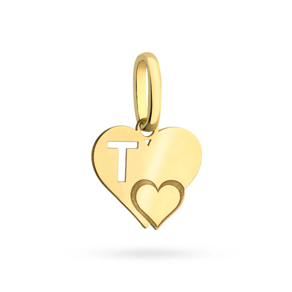 Gold Pendant Letter T with Heart