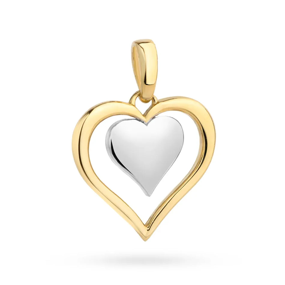 Zweifarbiger Gold Anhänger Herz-in-Herz
