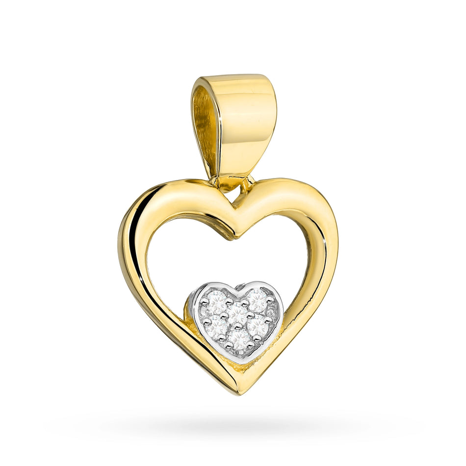 Gold Pendant with Zirconia Heart-in-Heart