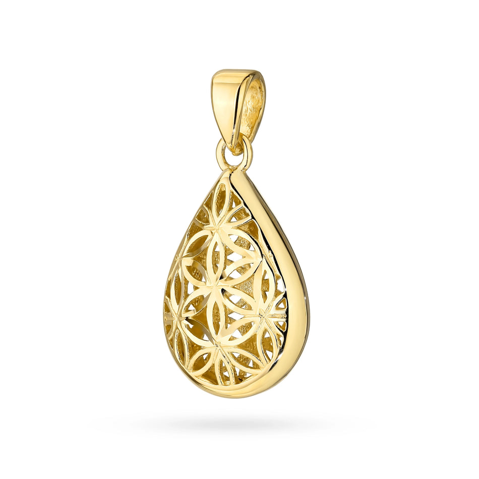 Gold Pendant Teardrop with Flowers