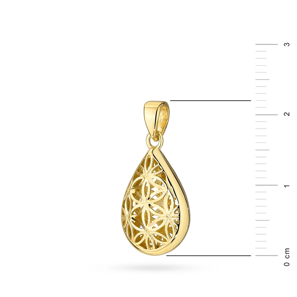 Gold Pendant Teardrop with Flowers