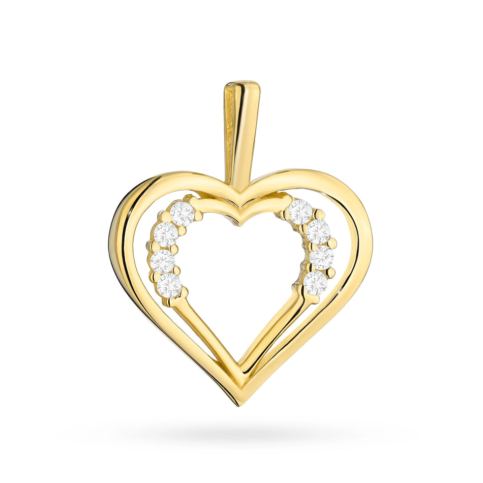 Gold Pendant Two Hearts with Zirconia