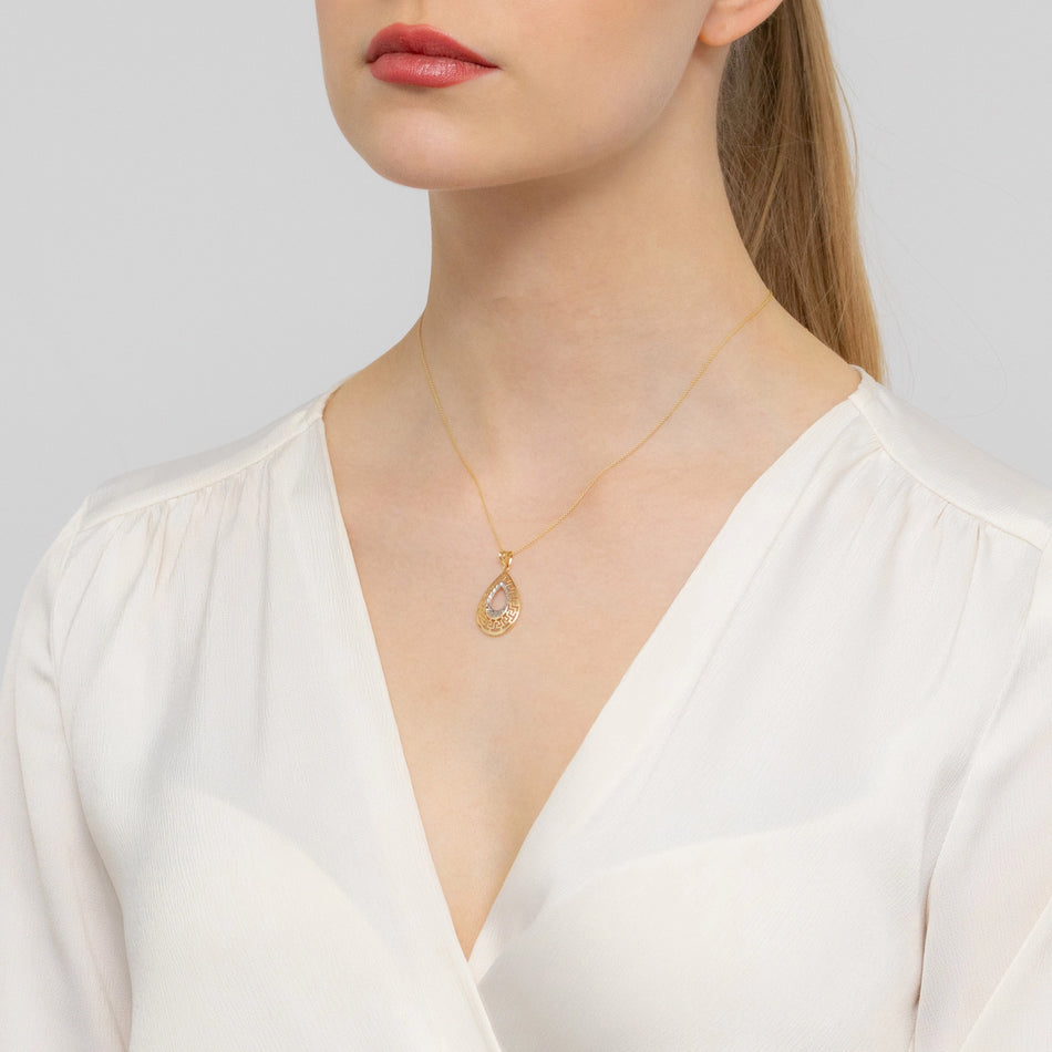 Zweifarbiger Gold Anhänger Tropfenform Griechisches Muster